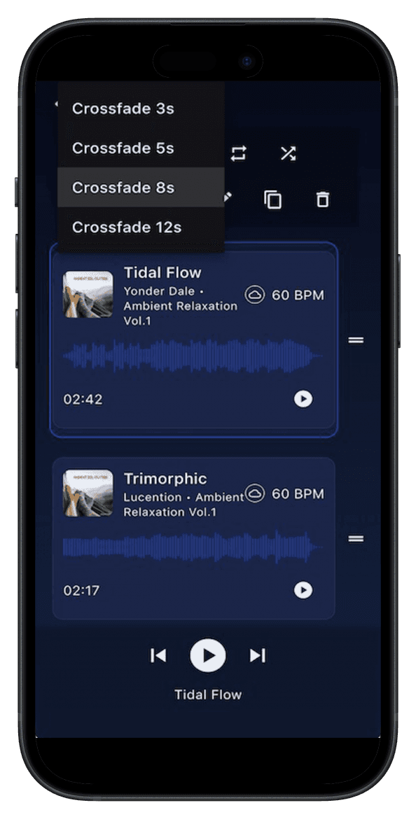 audiorooms Studio app – crossfade between playlists