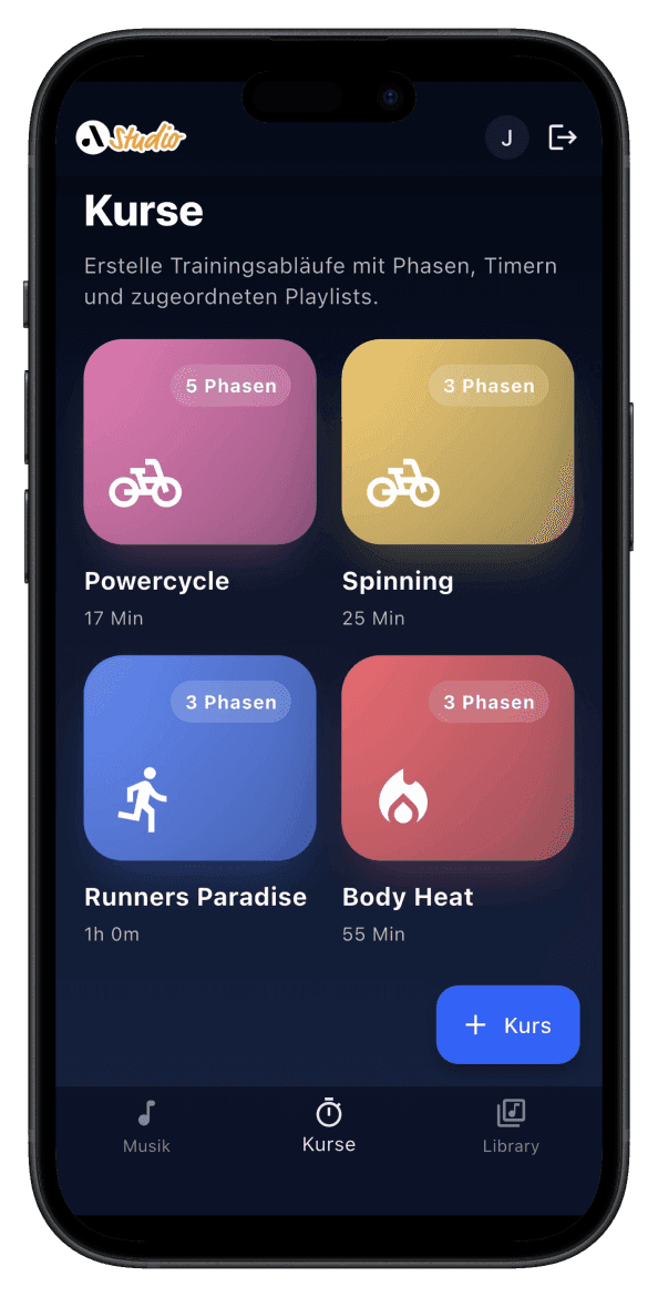 audiorooms Studio app – class overview with icons