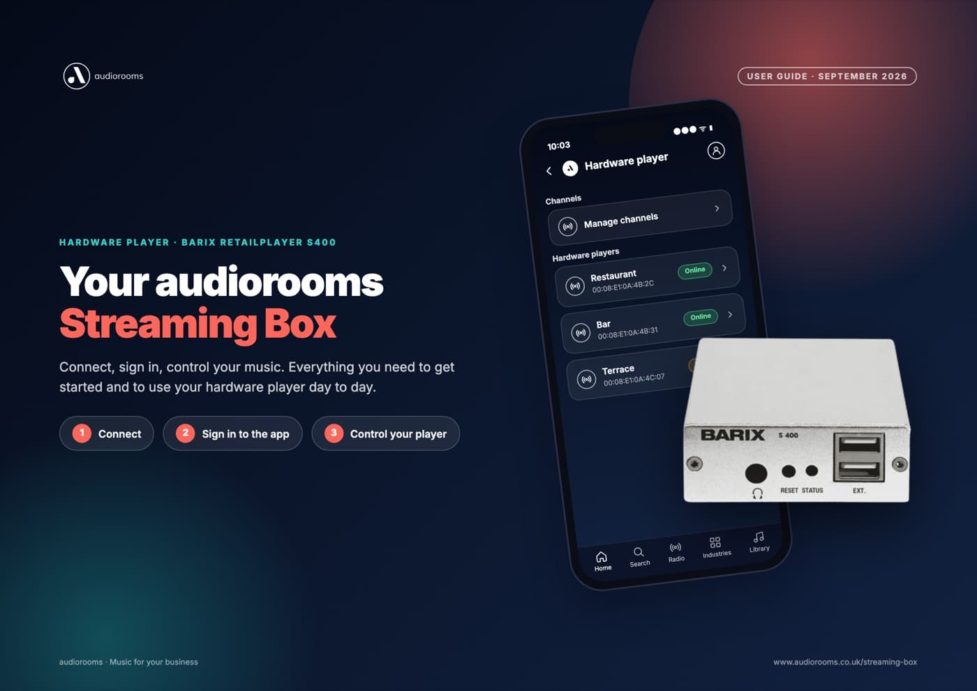 Cover of the audiorooms Streaming Box user guide