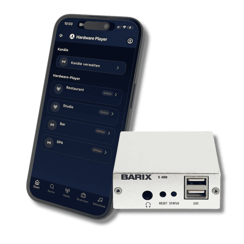 audiorooms app with Barix Streaming Box