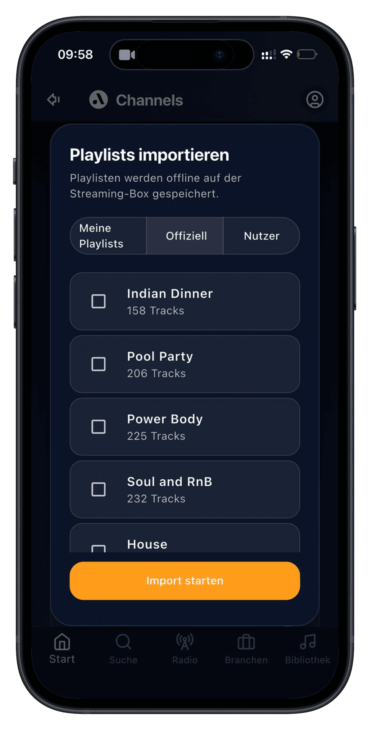 Importing playlists in the audiorooms app